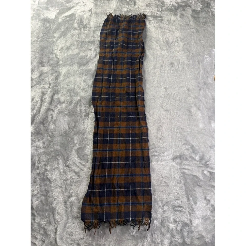 Pendleton Men's Scarf One Size Brown Woven Brand Label Wool Fringe Plaid IN USA